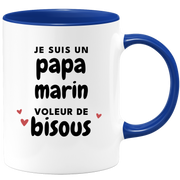 quotedazur - Mug Je Suis Un Papa Marin Voleur De Bisous - Cadeau Fête Des Pères Original - Idée Cadeau Pour Anniversaire Papa - Cadeau Pour Futur Papa Naissance