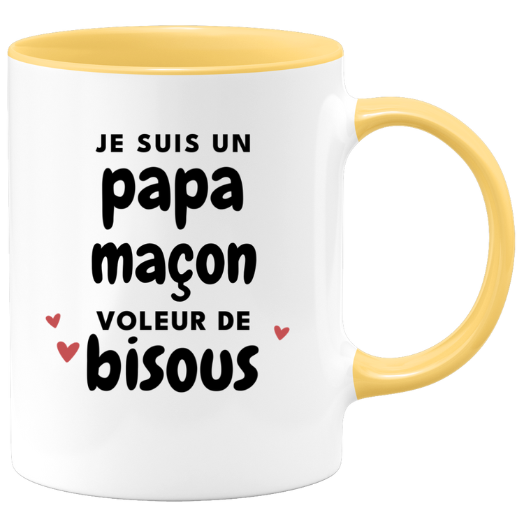 quotedazur - Mug Je Suis Un Papa Maçon Voleur De Bisous - Cadeau Fête Des Pères Original - Idée Cadeau Pour Anniversaire Papa - Cadeau Pour Futur Papa Naissance