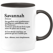 quotedazur - Mug Définition Prénom Savannah Déesse Tout Simplement - Cadeau Humour Prénom - Idée Cadeau Famille Saint Valentin - Tasse Prénom Savannah - Idéal Pour Noël Au Bureau