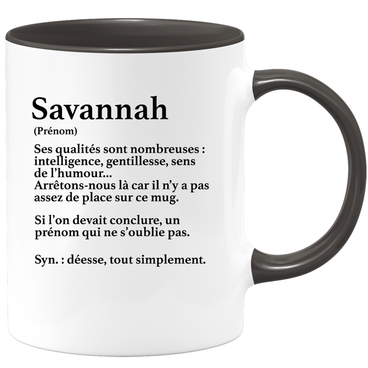 quotedazur - Mug Définition Prénom Savannah Déesse Tout Simplement - Cadeau Humour Prénom - Idée Cadeau Famille Saint Valentin - Tasse Prénom Savannah - Idéal Pour Noël Au Bureau