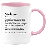 quotedazur - Mug Définition Prénom Meline Déesse Tout Simplement - Cadeau Humour Prénom - Idée Cadeau Famille Saint Valentin - Tasse Prénom Meline - Idéal Pour Noël Au Bureau