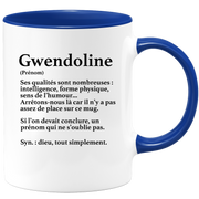 quotedazur - Mug Définition Prénom Gwendoline Dieu Tout Simplement - Cadeau Humour Prénom - Idée Cadeau Famille Saint Valentin - Tasse Prénom Gwendoline