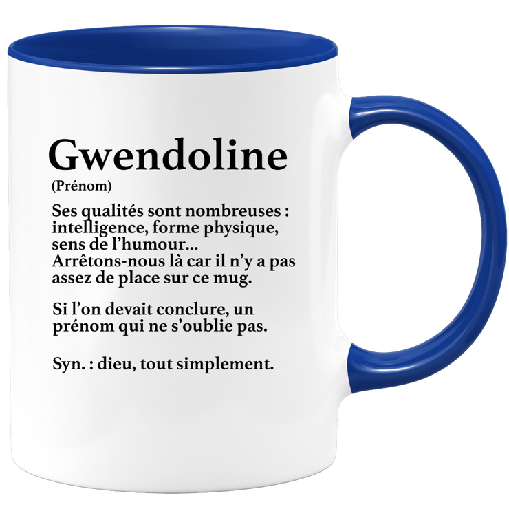 quotedazur - Mug Définition Prénom Gwendoline Dieu Tout Simplement - Cadeau Humour Prénom - Idée Cadeau Famille Saint Valentin - Tasse Prénom Gwendoline