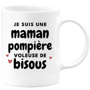 quotedazur - Mug Je Suis Une Maman Pompière Voleuse De Bisous - Cadeau Fête Des Mères Original - Idée Cadeau Pour Anniversaire Maman - Cadeau Pour Future Maman Naissance