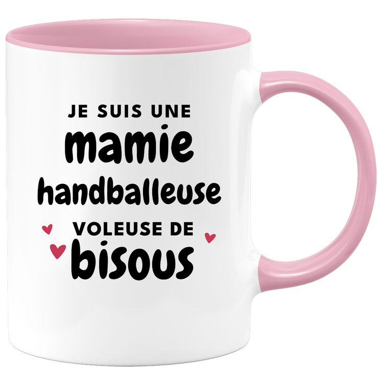 quotedazur - Mug Je Suis Une Mamie Handballeuse Voleuse De Bisous - Cadeau Fête Des Grand Mères Original - Idée Cadeau Pour Anniversaire Mémé Handball - Cadeau Future Mamy Naissance