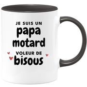 quotedazur - Mug Je Suis Un Papa Motard Voleur De Bisous - Cadeau Fête Des Pères Original - Idée Cadeau Pour Anniversaire Papa - Cadeau Pour Futur Papa Naissance