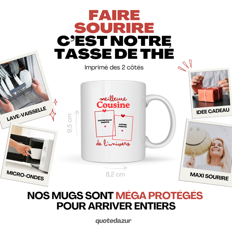 Mug Meilleure Cousine de l'univers - Mug personnalisé avec 2 photos famille