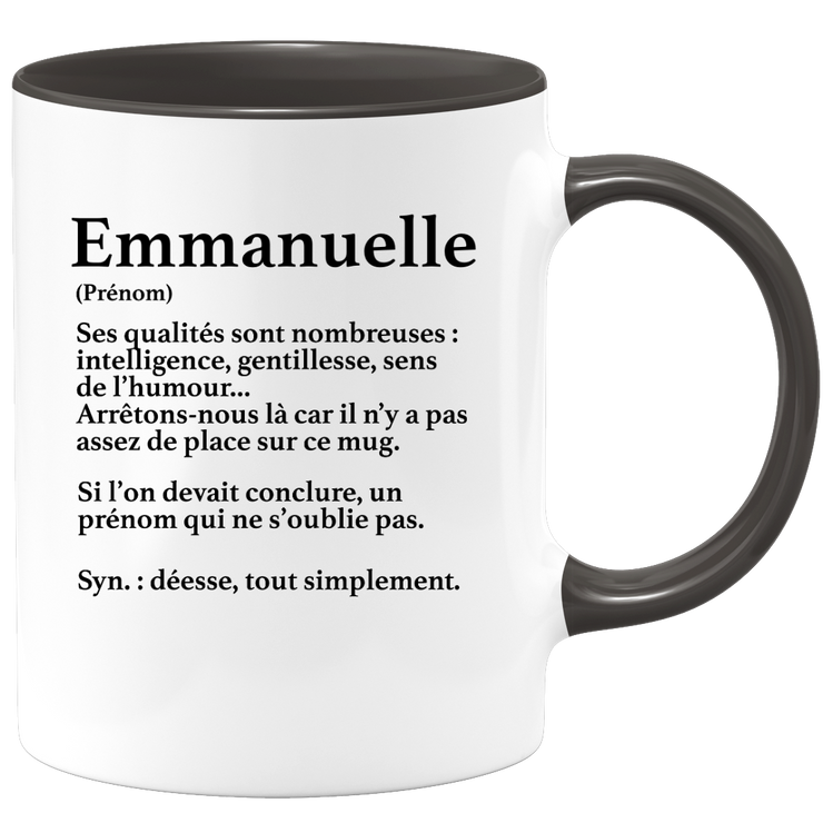 quotedazur - Mug Définition Prénom Emmanuelle Déesse Tout Simplement - Cadeau Humour Prénom - Idée Cadeau Famille Saint Valentin - Tasse Prénom Emmanuelle - Idéal Pour Noël Au Bureau