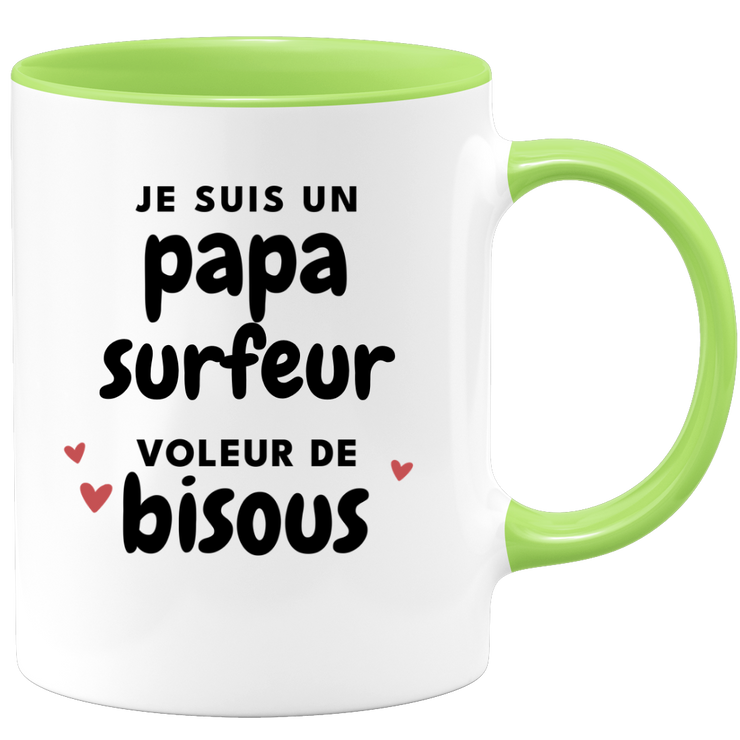 quotedazur - Mug Je Suis Un Papa Surfeur Voleur De Bisous - Cadeau Fête Des Pères Original - Idée Cadeau Pour Anniversaire Papa - Cadeau Pour Futur Papa Naissance