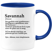 quotedazur - Mug Définition Prénom Savannah Déesse Tout Simplement - Cadeau Humour Prénom - Idée Cadeau Famille Saint Valentin - Tasse Prénom Savannah - Idéal Pour Noël Au Bureau