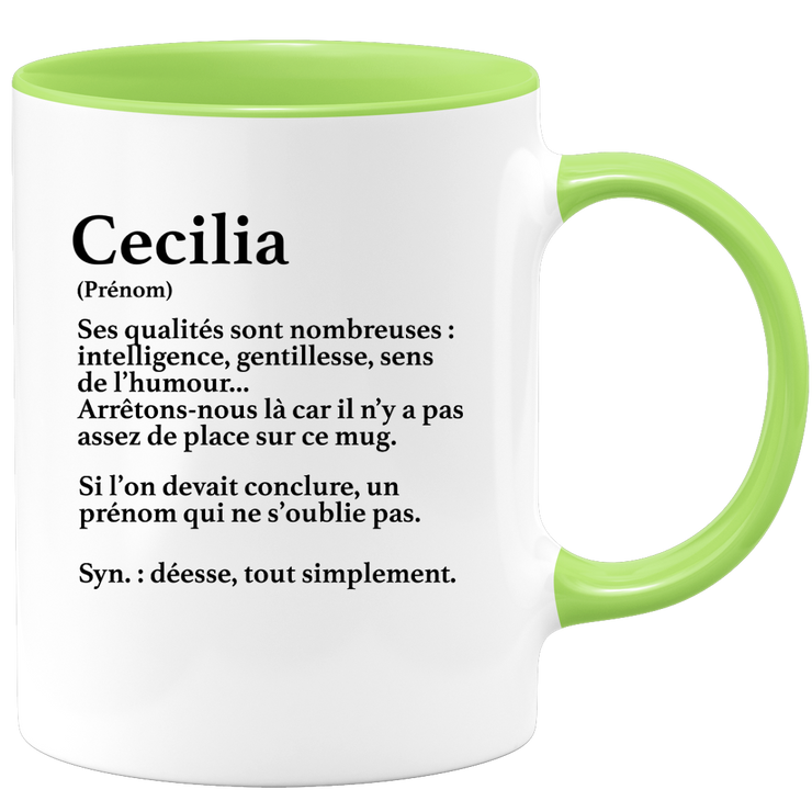 quotedazur - Mug Définition Prénom Cecilia Déesse Tout Simplement - Cadeau Humour Prénom - Idée Cadeau Famille Saint Valentin - Tasse Prénom Cecilia - Idéal Pour Noël Au Bureau