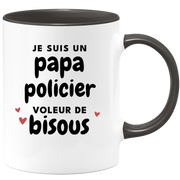 quotedazur - Mug Je Suis Un Papa Policier Voleur De Bisous - Cadeau Fête Des Pères Original - Idée Cadeau Pour Anniversaire Papa - Cadeau Pour Futur Papa Naissance