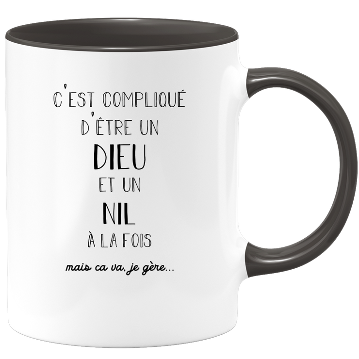 quotedazur - Mug Compliqué D'Être Un Dieu Et Un Nil Mais Ça Va Je Gère - Cadeau Humour Prénom - Idée Cadeau Famille Saint Valentin - Tasse Prénom Nil