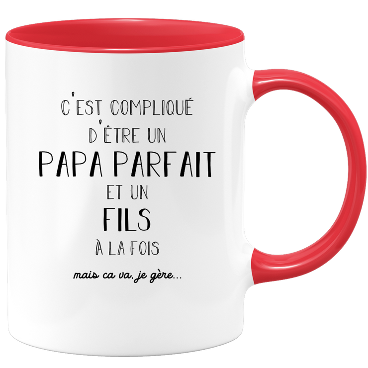 quotedazur - Mug C'est Compliqué d'Être Un Papa Parfait et Un Fils Mais Ça Va Je Gère - Idée Cadeau Familiale, Fête des Pères, Anniversaire