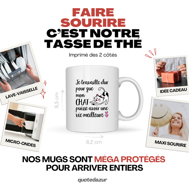 Mug - Chat Je travaille dur - Céramique - 325ml - Fabriqué en France - Design contemporain - Maison Mug - Chat Je travaille dur - Céramique - 325ml - Fabriqué en France - Design contemporain - Maison