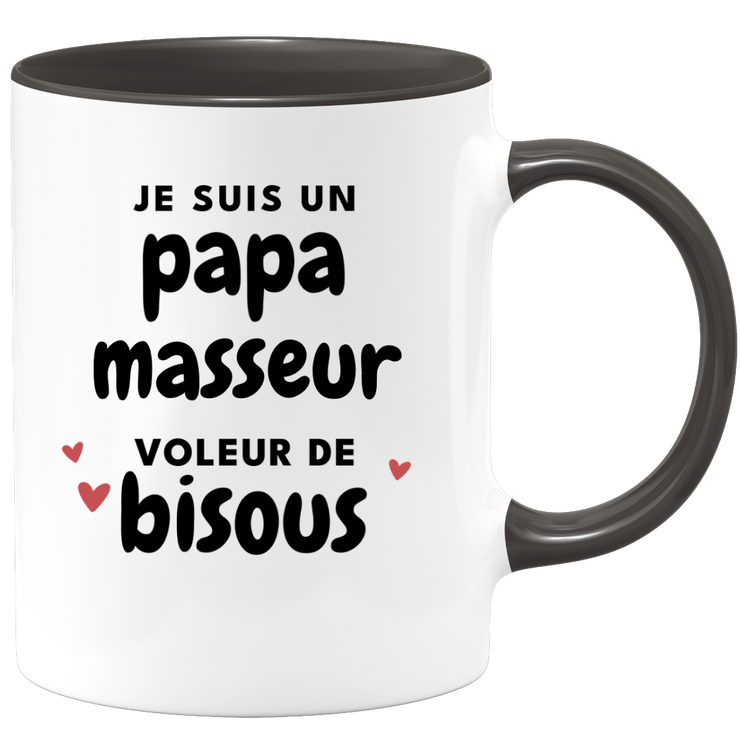 quotedazur - Mug Je Suis Un Papa Masseur Voleur De Bisous - Cadeau Fête Des Pères Original - Idée Cadeau Pour Anniversaire Papa - Cadeau Pour Futur Papa Naissance