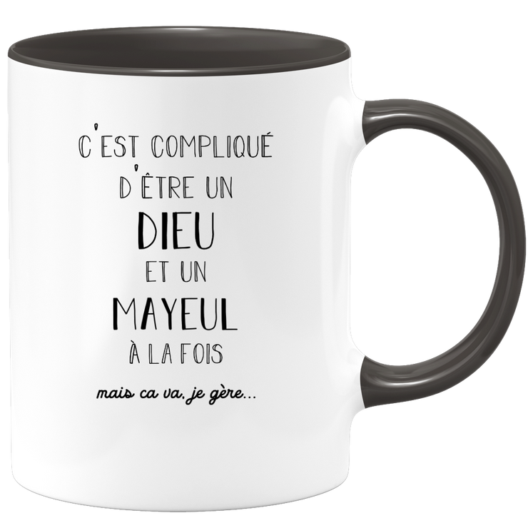 quotedazur - Mug Compliqué D'Être Un Dieu Et Un Mayeul Mais Ça Va Je Gère - Cadeau Humour Prénom - Idée Cadeau Famille Saint Valentin - Tasse Prénom Mayeul