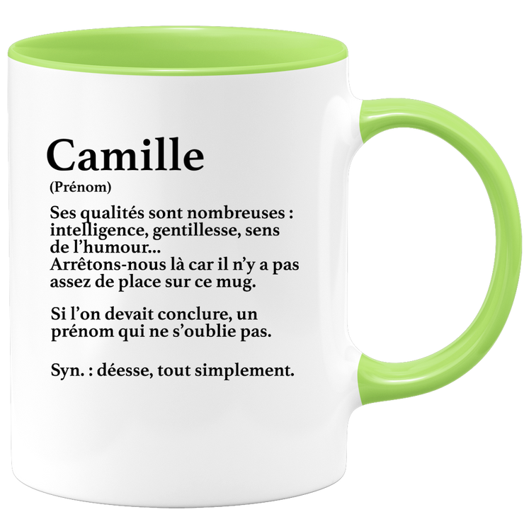 quotedazur - Mug Définition Prénom Camille Déesse Tout Simplement - Cadeau Humour Prénom - Idée Cadeau Famille Saint Valentin - Tasse Prénom Camille - Idéal Pour Noël Au Bureau