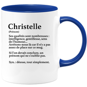 quotedazur - Mug Définition Prénom Christelle Déesse Tout Simplement - Cadeau Humour Prénom - Idée Cadeau Famille Saint Valentin - Tasse Prénom Christelle - Idéal Pour Noël Au Bureau