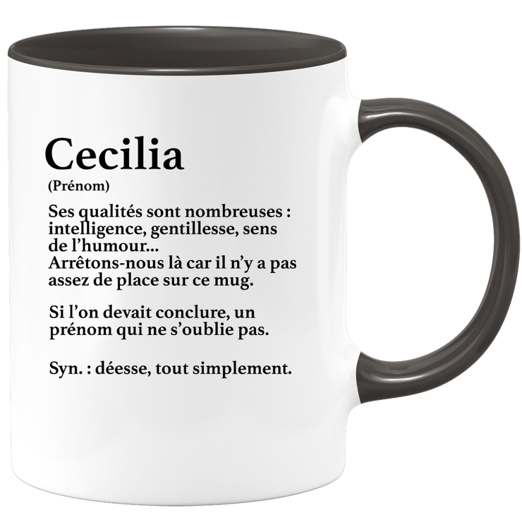quotedazur - Mug Définition Prénom Cecilia Déesse Tout Simplement - Cadeau Humour Prénom - Idée Cadeau Famille Saint Valentin - Tasse Prénom Cecilia - Idéal Pour Noël Au Bureau