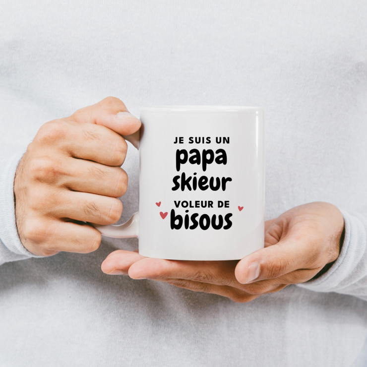 quotedazur - Mug Je Suis Un Papa Skieur Voleur De Bisous - Cadeau Fête Des Pères Original - Idée Cadeau Pour Anniversaire Papa - Cadeau Pour Futur Papa Naissance