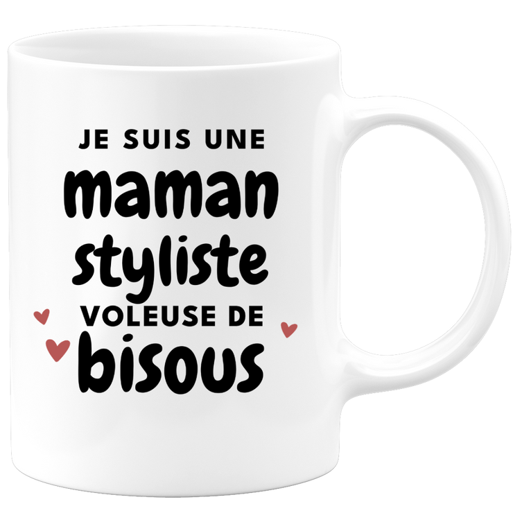 quotedazur - Mug Je Suis Une Maman Styliste Voleuse De Bisous - Cadeau Fête Des Mères Original - Idée Cadeau Pour Anniversaire Maman - Cadeau Pour Future Maman Naissance