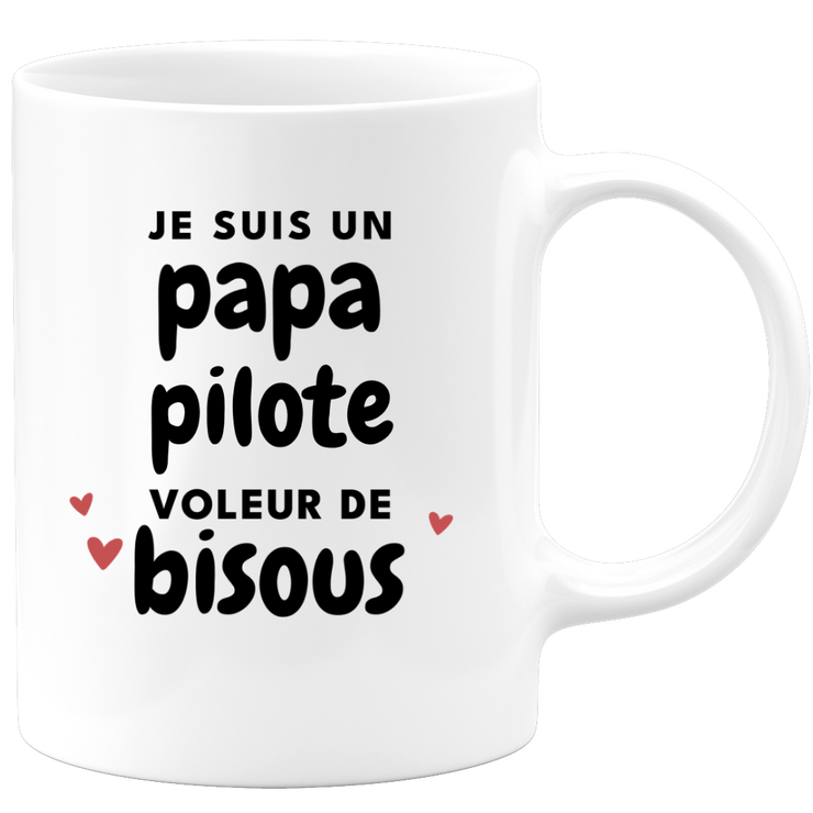 quotedazur - Mug Je Suis Un Papa Pilote Voleur De Bisous - Cadeau Fête Des Pères Original - Idée Cadeau Pour Anniversaire Papa - Cadeau Pour Futur Papa Naissance