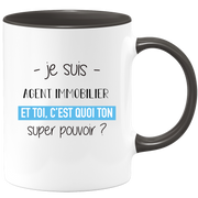 quotedazur - Mug Je Suis Agent immobilier Et Toi C'est Quoi Ton Super Pouvoir - Cadeau Humour Travail - Idée Cadeau Départ Collègue - Tasse Chef Agent immobilier - Idéal Pour Noël Au Bureau