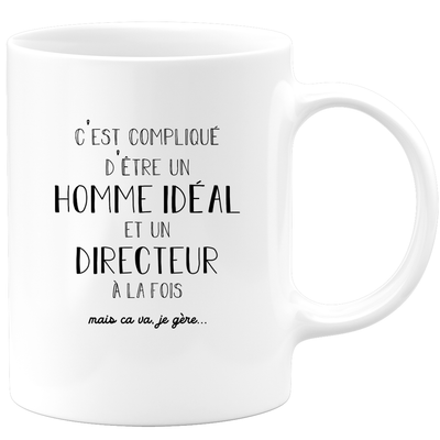 quotedazur - Mug C'est Compliqué D'Être Un Homme Idéal Et Un Directeur A La Fois - Cadeau Départ Homme, Femme, Chef, Stagiaire, Départ Retraite - Idée Cadeau Original, Humour, Drôle, Rigolo