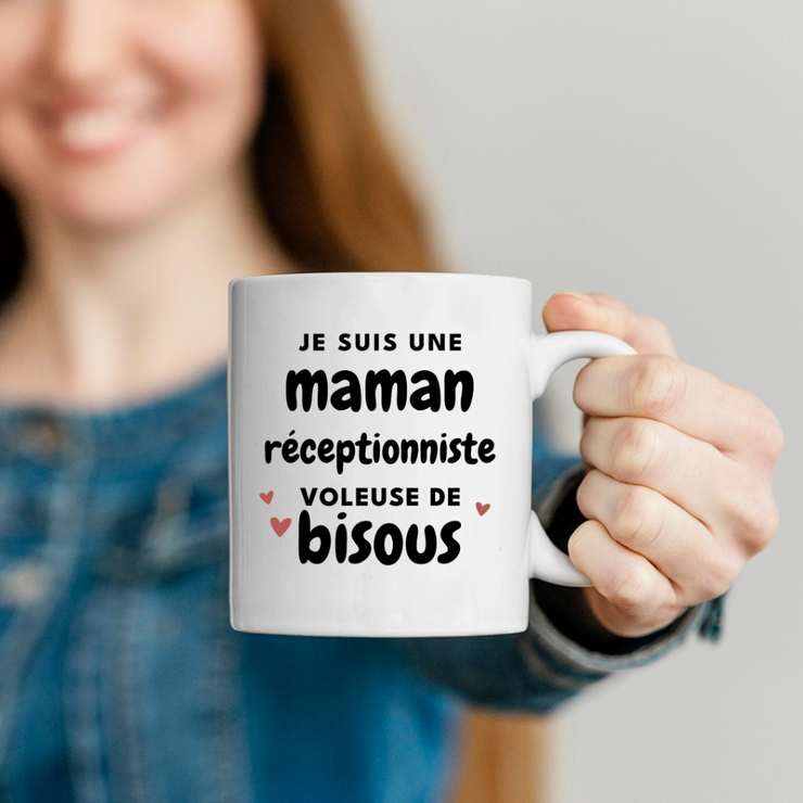 quotedazur - Mug I'm A Receptionist Mum Who Steals Kisses - Original Mother's Day Gift - Gift Idea For Mum Birthday - Gift For Future Mum Birth