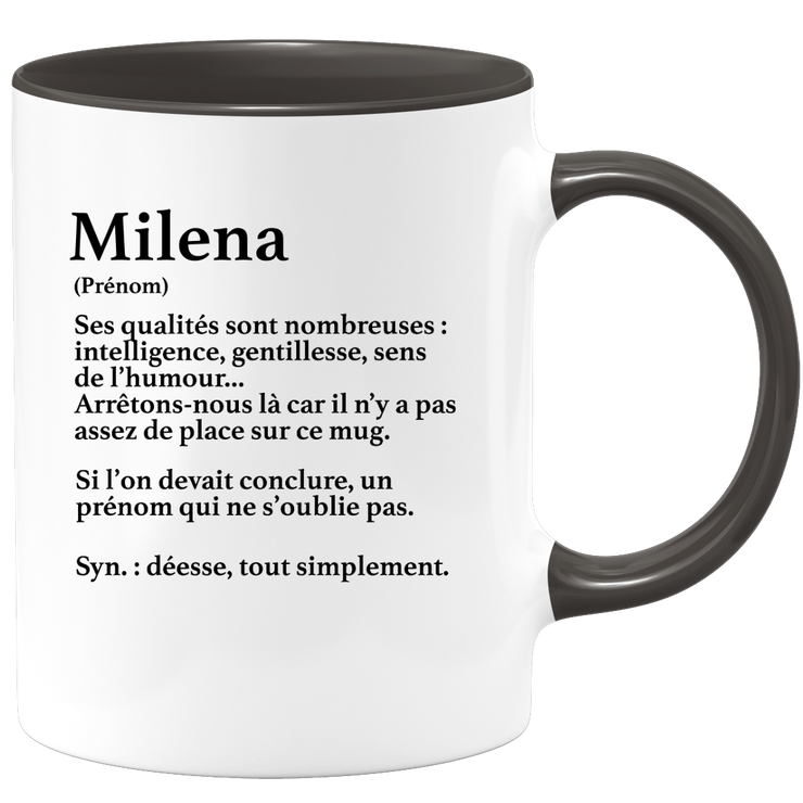 quotedazur - Mug Définition Prénom Milena Déesse Tout Simplement - Cadeau Humour Prénom - Idée Cadeau Famille Saint Valentin - Tasse Prénom Milena - Idéal Pour Noël Au Bureau