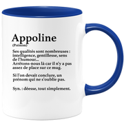 quotedazur - Mug Définition Prénom Appoline Déesse Tout Simplement - Cadeau Humour Prénom - Idée Cadeau Famille Saint Valentin - Tasse Prénom Appoline - Idéal Pour Noël Au Bureau