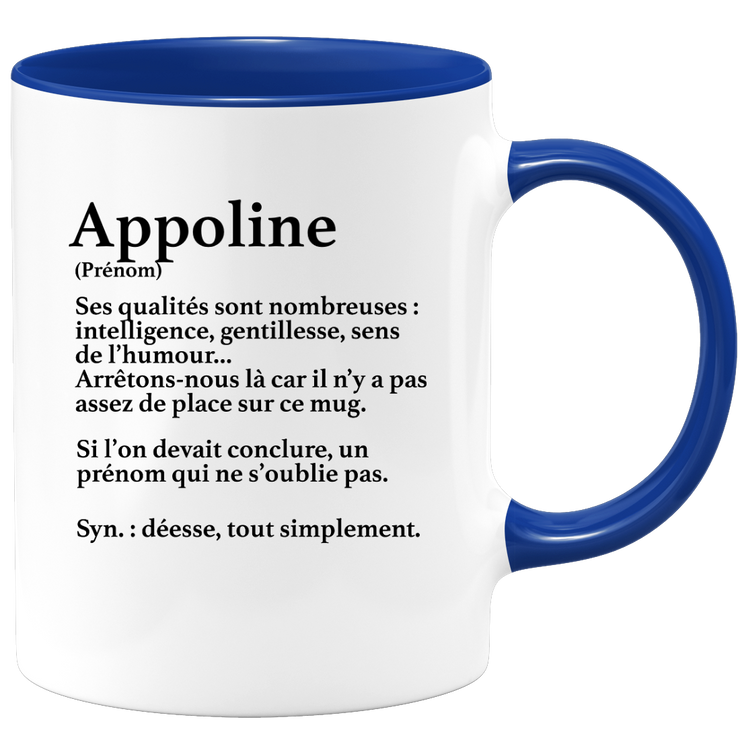 quotedazur - Mug Définition Prénom Appoline Déesse Tout Simplement - Cadeau Humour Prénom - Idée Cadeau Famille Saint Valentin - Tasse Prénom Appoline - Idéal Pour Noël Au Bureau