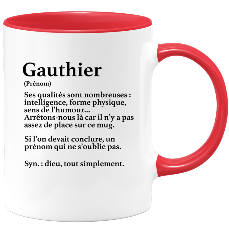 quotedazur - Mug Définition Prénom Gauthier Dieu Tout Simplement - Cadeau Humour Prénom - Idée Cadeau Famille Saint Valentin - Tasse Prénom Gauthier