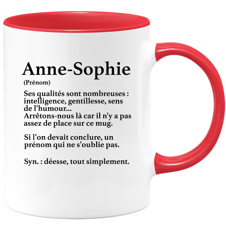 quotedazur - Mug Définition Prénom Anne-sophie Déesse Tout Simplement - Cadeau Humour Prénom - Idée Cadeau Famille Saint Valentin - Tasse Prénom Anne-sophie - Idéal Pour Noël Au Bureau