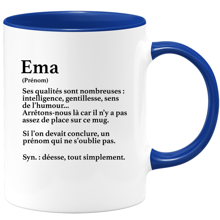 quotedazur - Mug Définition Prénom Ema Déesse Tout Simplement - Cadeau Humour Prénom - Idée Cadeau Famille Saint Valentin - Tasse Prénom Ema - Idéal Pour Noël Au Bureau