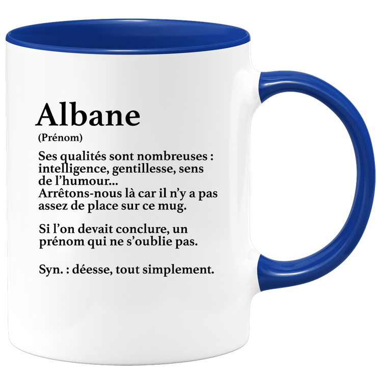 quotedazur - Mug Définition Prénom Albane Déesse Tout Simplement - Cadeau Humour Prénom - Idée Cadeau Famille Saint Valentin - Tasse Prénom Albane - Idéal Pour Noël Au Bureau