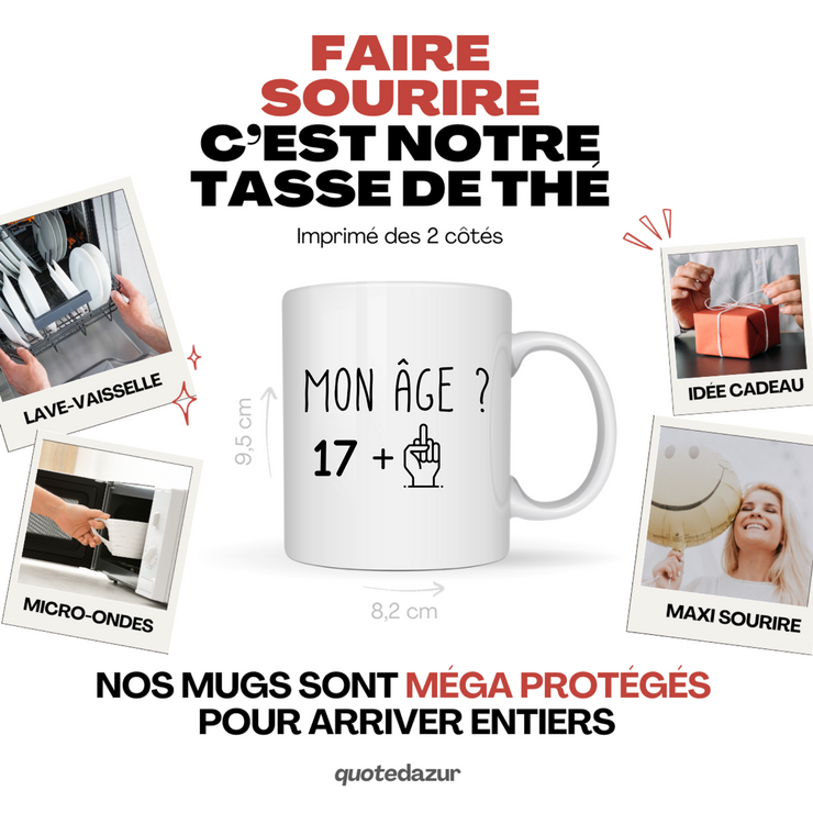 quotedazur - Mug Idée Cadeau 18 ans Homme Femme - Cadeau Anniversaire 18 Ans - Idée Cadeau Original, Humour, Drôle, Rigolo, Fun - Mug Tasse Café Thé Pas Cher