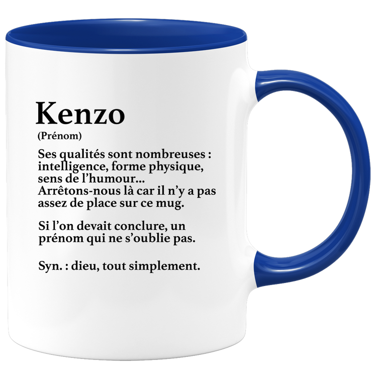 quotedazur - Mug Définition Prénom Kenzo Dieu Tout Simplement - Cadeau Humour Prénom - Idée Cadeau Famille Saint Valentin - Tasse Prénom Kenzo