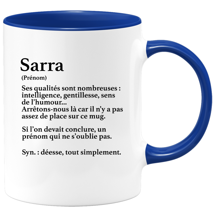 quotedazur - Mug Définition Prénom Sarra Déesse Tout Simplement - Cadeau Humour Prénom - Idée Cadeau Famille Saint Valentin - Tasse Prénom Sarra - Idéal Pour Noël Au Bureau