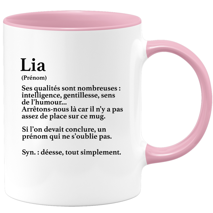Mug Gift Lia - definition Lia - Personalized first name gift Birthday Woman Christmas departure colleague - Ceramic - White