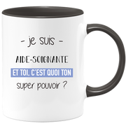 quotedazur - Mug Je Suis Aide soignante Et Toi C'est Quoi Ton Super Pouvoir - Cadeau Humour Travail - Idée Cadeau Départ Collègue - Tasse Chef Aide soignante - Idéal Pour Noël Au Bureau