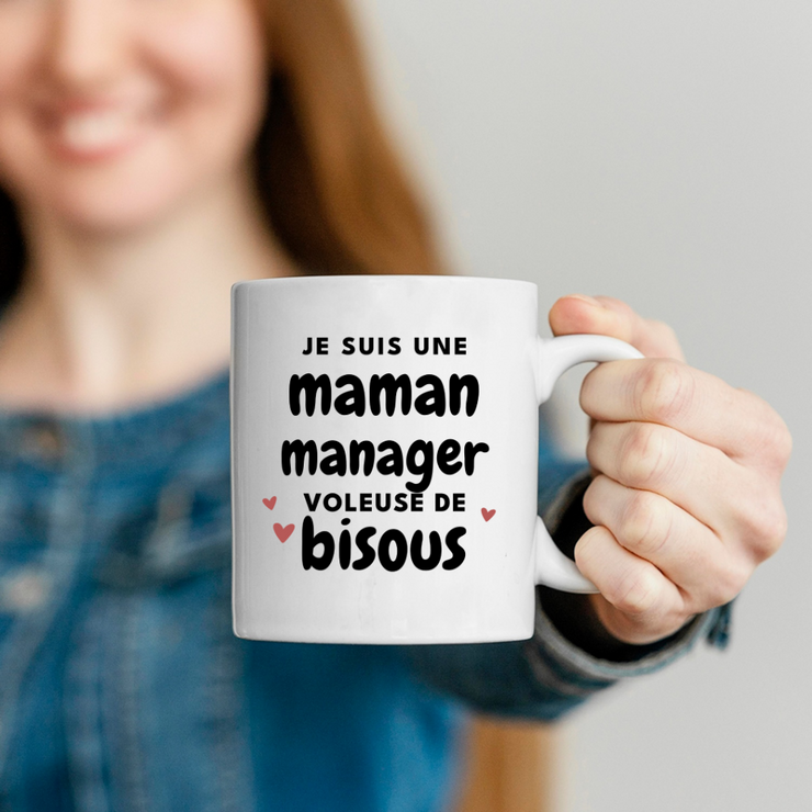 quotedazur - Mug je suis une maman Manager voleuse de bisous - Cadeau Fête Des Mères Original - Idée Cadeau Pour Anniversaire Maman - Cadeau Pour Future Maman Naissance