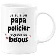 quotedazur - Mug Je Suis Un Papa Policier Voleur De Bisous - Cadeau Fête Des Pères Original - Idée Cadeau Pour Anniversaire Papa - Cadeau Pour Futur Papa Naissance