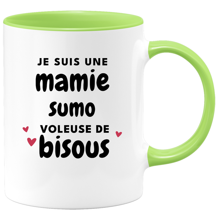 quotedazur - Mug Je Suis Une Mamie Sumo Voleuse De Bisous - Cadeau Fête Des Grand Mères Original - Idée Cadeau Pour Anniversaire Mémé Sumo - Cadeau Future Mamy Naissance