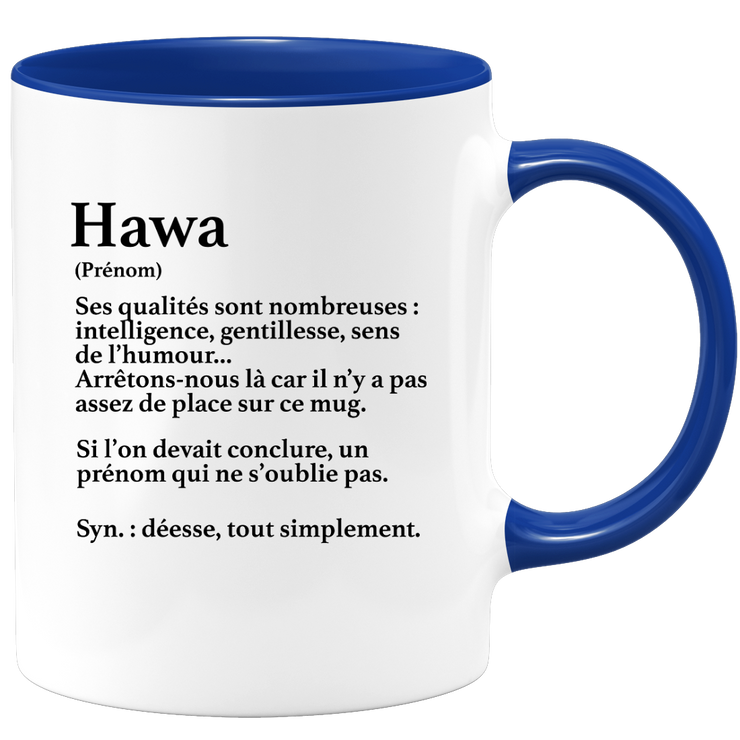 quotedazur - Mug Définition Prénom Hawa Déesse Tout Simplement - Cadeau Humour Prénom - Idée Cadeau Famille Saint Valentin - Tasse Prénom Hawa - Idéal Pour Noël Au Bureau