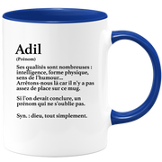 Mug Gift Adil - definition Adil - Personalized first name gift Birthday Man Christmas departure colleague - Ceramic - White