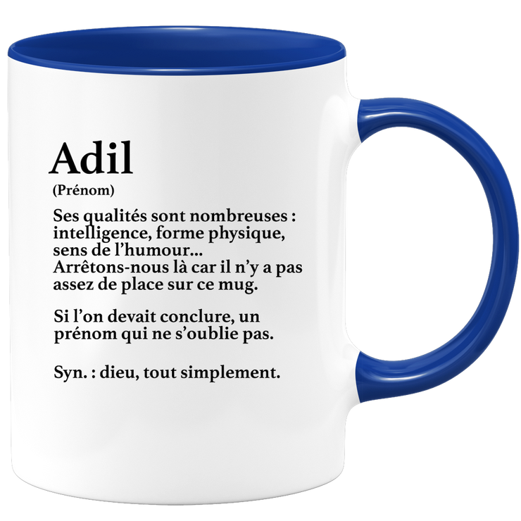 Mug Gift Adil - definition Adil - Personalized first name gift Birthday Man Christmas departure colleague - Ceramic - White