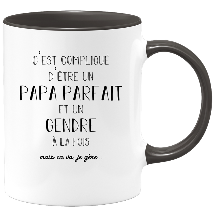 quotedazur - Mug C'est Compliqué d'Être un Papa Parfait et un Gendre mais Ça Va Je Gère - Idée Cadeau Humoristique pour Anniversaire, Fête des Pères