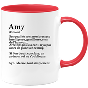 quotedazur - Mug Définition Prénom Amy Déesse Tout Simplement - Cadeau Humour Prénom - Idée Cadeau Famille Saint Valentin - Tasse Prénom Amy - Idéal Pour Noël Au Bureau